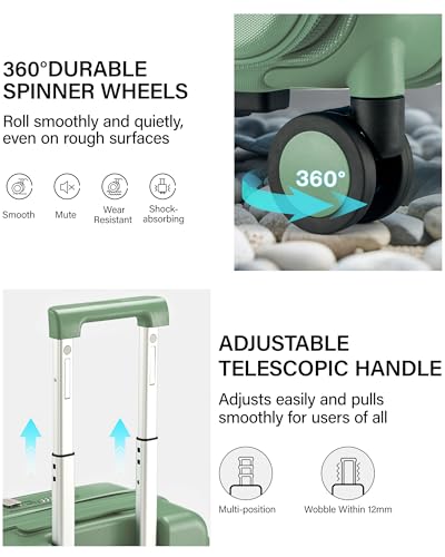 Hanke 20 Inch Expandable Carry On Luggage with Cup Holder 22x14x9 Airline Approved, Top Opening Hard Shell Suitcases with Wheels, Carry-On Travel Suitcase Trunk Luggage with Lock, Forest Green