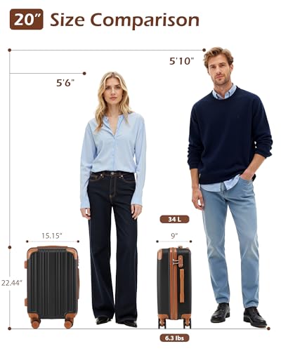 Coolife Carry On Luggage, Suitcase with Durable and Lightweight, carry on suitcase with ABS Hardshell, Dual Spinner Wheels, TSA Lock, and YKK Zipper(apricot black, S(20in)_carry on)