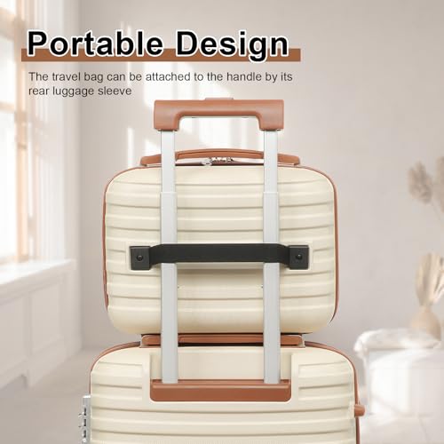Joyway Carry On Luggage 20 Inch Expandable Suitcase with Spinner Wheel, 4 Piece Hard Shell Luggage Set with TSA Lock(White brown)