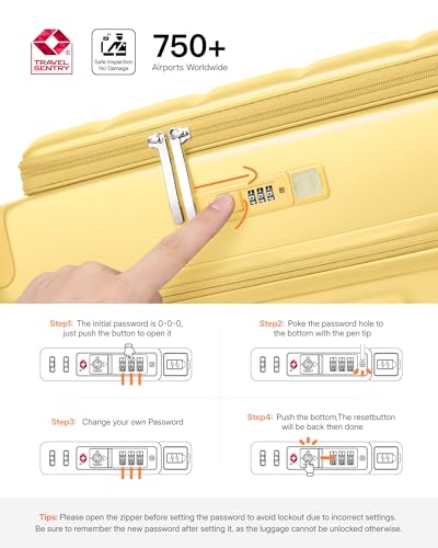 ISLAND ELEPHANT Expandable 20Inch Carry On Luggage Airline Approved - Top Opening Hardside Travel Suitcase Unbreakable -with Cup Holder,USB Charge,Side Pothook, 360°Spinner Wheels, TSA Lock-Yellow