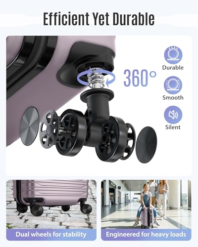 LIGHT FLIGHT Expandable Carry On Luggage 22x14x9 Airline Approved with Double Spinner Wheels, 20 Inch Lightweight Hard Shell Rolling Suitcases with TSA Lock, Rose Purple
