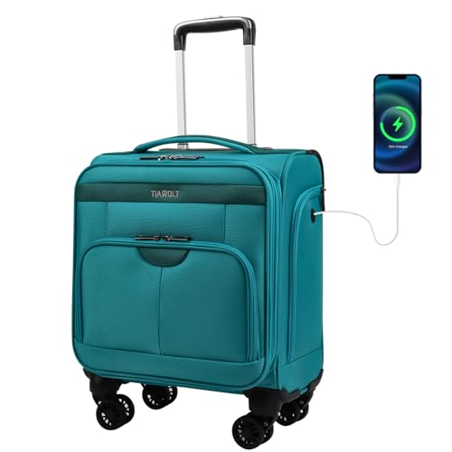 TIAWOLT 16 Inch Underseat Carry on Luggage With Wheels Softside Lightweight Compact Business Suitcases Travel Bag with Spinner Wheels Airline Approved Luggage for Short Trip,Green