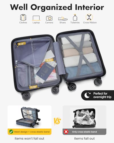 Lekesky 16 Inch Underseat Carry On Luggage Airline Approved, Hard Shell Suitcase with TSA Lock, Lightweight Spinner Wheels Durable ABS Compact Carry-On for Travel Weekend Trips Men Women, Blue