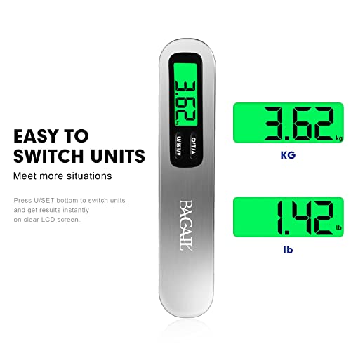 BAGAIL Digital Luggage Scale,110lbs Hanging Baggage Scale with Backlit LCD Display,Portable Suitcase Weighing Scale,Travel Luggage Weight Scale with Hook,Strong Straps for Travelers(Silver)