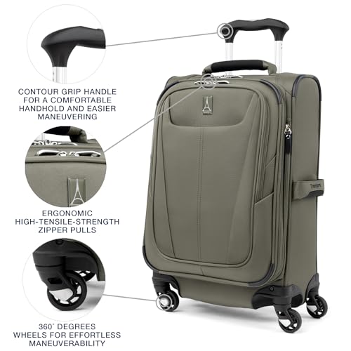 Travelpro Maxlite 5 Softside 2pc Set Expandable Carry On Luggage with 4 Spinner Wheels/Soft Underseat Tote, Lightweight Suitcase, Men and Women, Slate Green