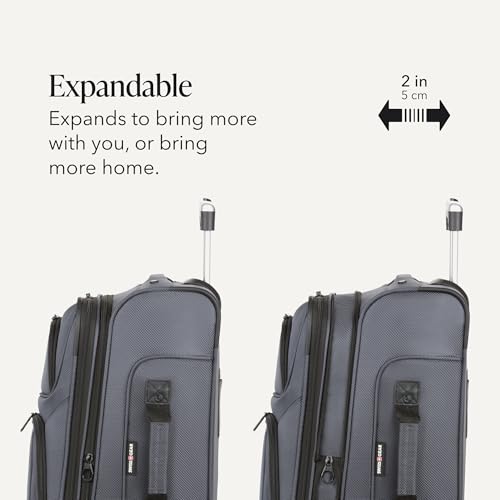 SWISSGEAR Sion Carry-On Spinner Luggage, Softside Expandable, Lightweight Suitcase, Dark Grey, 22.75-Inch
