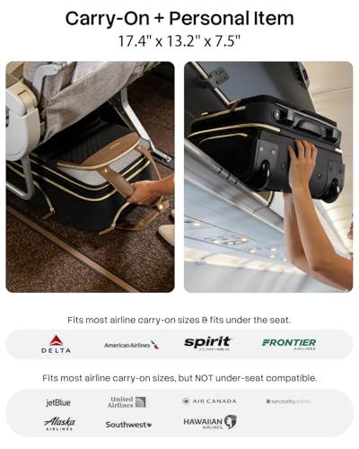 Arcoyard Underseat Carry On Luggage with Wheels, Multiple Compartments Airline Approved Personal Item Bag, Travel Carry-On with Leather Handle, Lightweight Rolling Suitcase for Women, Grey Brown