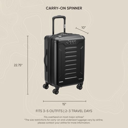 Jeep JH004C Hardside Expandable Luggage with Spinner Wheels, Beige, Carry-On 20 Inch