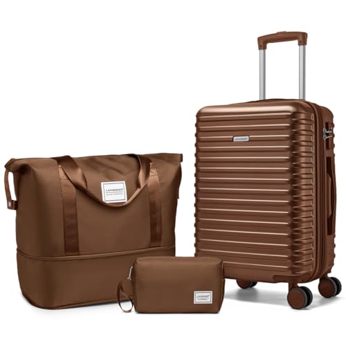 LARVENDER Carry on Luggage 22x14x9 Airline Approved, Expandable 20 Inch Hardside Suitcase with Wheels TSA Lock, PC+ABS Lightweight Carry on Suitcases for Women and Men, Maple (20/DB/TB)