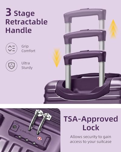 LARVENDER Carry on Luggage 22x14x9 Airline Approved, Expandable 20 Inch Hardside Suitcase with Wheels TSA Lock, PC+ABS Lightweight Carry on Suitcases for Women and Men, Royal Purple (20/DB/TB)