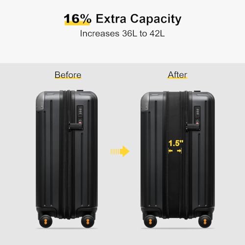 LEVEL8 Carry on Luggage Airline Approved, Hardshell Suitcases with Spinner Wheels, PC Expandable Luggage, 20 Inch, Black