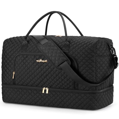 ZOMFELT Carry On Luggage 22x14x9 Airline Approved, 45L Waterproof Large Women Duffle Bag for Travel, Carry on Travel Bag with Shoe Compartment, Weekender Overnight Hospital Gym Bag for Women, Black