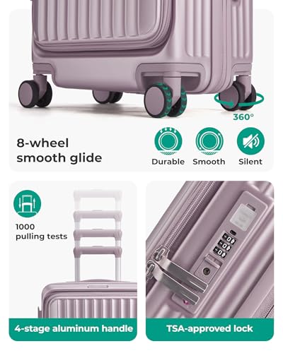 BAGSMART Top Opening Carry On Luggage 22x14x9 Airline Approved with TSA Lock, Expandable 20 Inch Deep Compartment Hard Shell Suitcases with Double Spinner Wheels, Purple