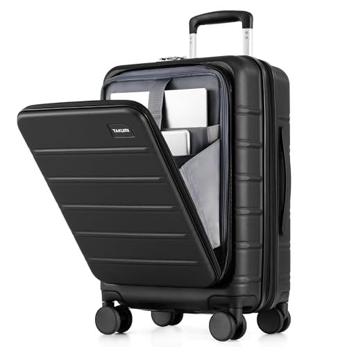 TAKUMI Carry On Luggage - 20 inch Expandable Suitcases with Wheels - Hardshell Carry on Suitcases with Front Pocket - Travel Luggage with TSA Lock (Black, 20 Inch-EXT)