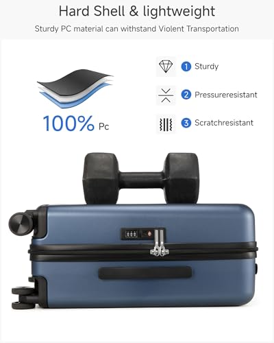 LUGGEX Carry On Luggage 22x14x9 Airline Approved, L2 100% PC Hard Shell Travel Suitcase with Smooth Spinner Wheels, TSA Lock (Black, 20 Inch, 40L)