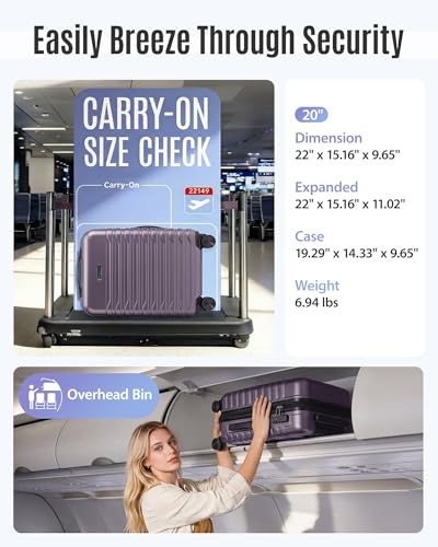 LIGHT FLIGHT Expandable Carry On Luggage 22x14x9 Airline Approved with Double Spinner Wheels, 20 Inch Lightweight Hard Shell Rolling Suitcases with TSA Lock, Purple