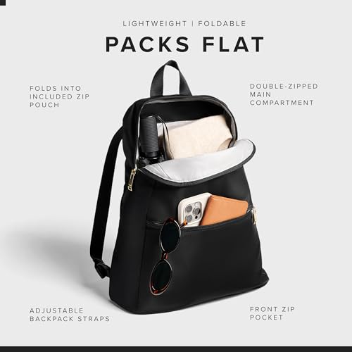 TUMI - Just In Case Foldable Backpack - Lightweight, Compact Travel Backpack - For One Bag Travel - 15.5" X 12.3" X 4.5" - Black with Gold Hardware