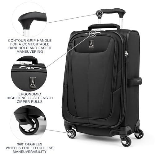 Travelpro Maxlite 5 Softside 2pc Set Expandable Carry On Luggage with 4 Spinner Wheels/Soft Underseat Tote, Lightweight Suitcase, Men and Women, Black