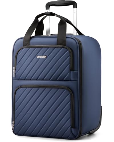 LUGGEX Underseat Carry On Luggage with Wheels, UDK-Plus Large-Capacity Lightweight Soft Sided Personal Item Suitcase for Short Trips (UX-Core, Navy Blue, 16 Inch)