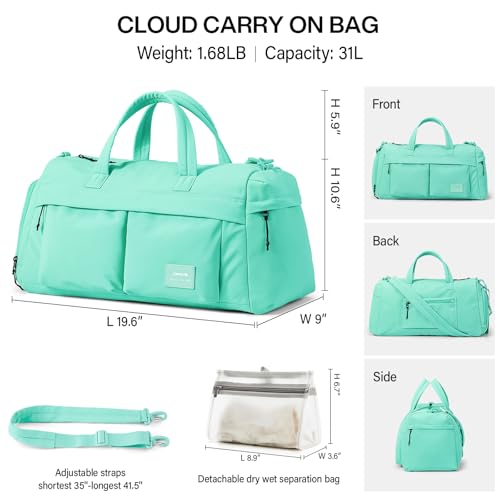 Hanke Cloud Carry On Luggage Bags for Travel Carry On Bag for Women Lightweight Travel Tote Bag Overnight Weekender Bag,Mint Green