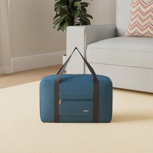 For Spirit Airlines Personal Item Bag 18x14x8 Foldable Travel Duffel Bag Tote Carry on Luggage Duffle Overnight for Women and Men (1112-Thick Series Navy Blue)