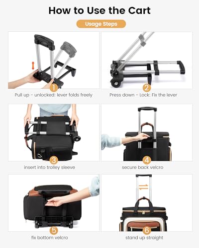 LOVEVOOK Rolling Teacher Bag with Detachable Dolly and Laptop Compartment, Large Rolling Tote Bag fits for 17.3" Laptop for Teacher Office Work Craft Nurse, Quilted-Black-beige-brown