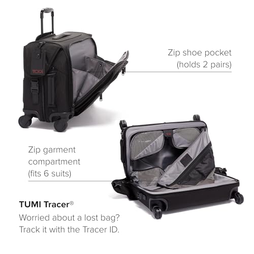TUMI - Alpha Garment 4 Wheeled Carry-On - Garment Compartment Fits 6 Suits or Dresses - Carry On Luggage for Travel - Black