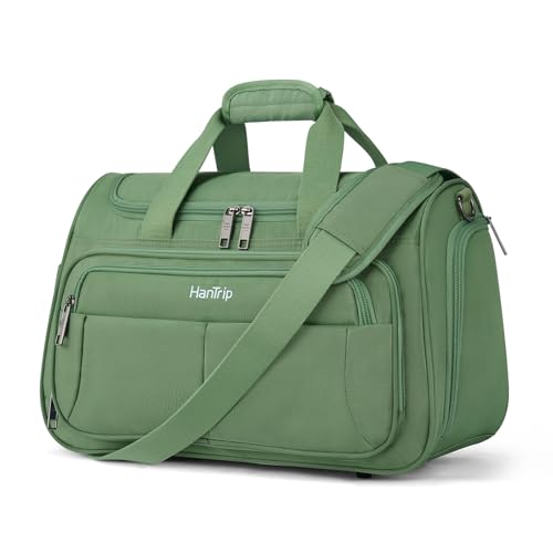 HanTrip Carry on Duffel Bag Foldable Duffle Bags for Travel, Under Seat Personal Item Bags for Airplanes, Weekender Overnight Mens Travel Tote Bag for Women Softside Carry on Luggage (Forest Green)