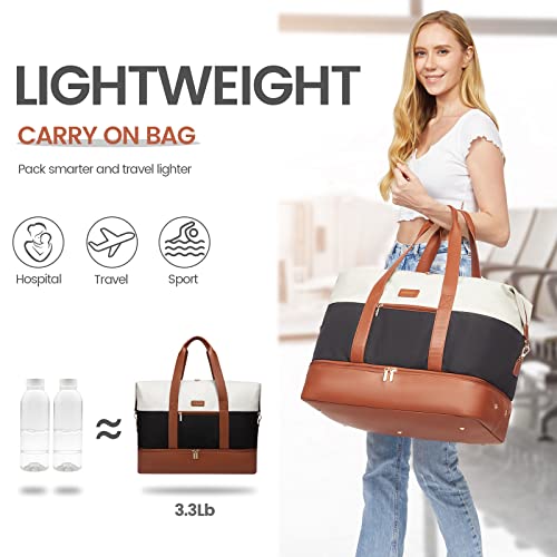 LOVEVOOK Weekender Bag for Women, Large Duffle Bag for Travel with 2 Packing Cubes, Carry on Overnight Bag with Shoe Compartment, Mom Hospital Bags for Labor and Delivery