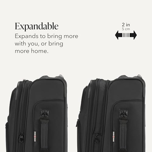 SWISSGEAR Sion Softside Expandable Spinner Luggage Durable Lightweight Travel Suitcase, Black, Carry-On