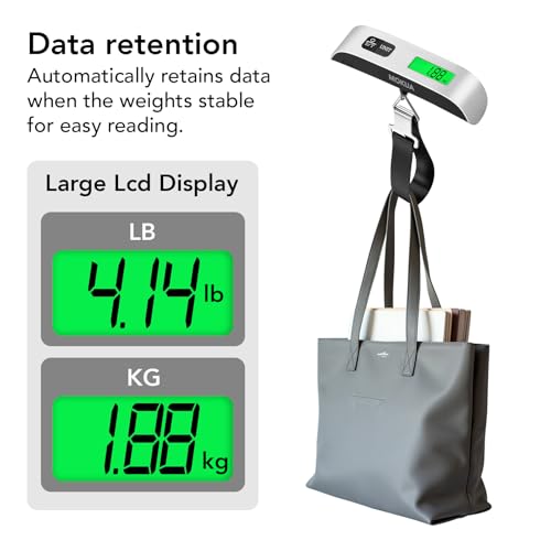 MOKUA Portable Digital Luggage Scale, 110lbs Hanging Baggage Scale with Backlit LCD Display, Portable Suitcase Weighing Scale, Travel Luggage Weight Scale with Hook