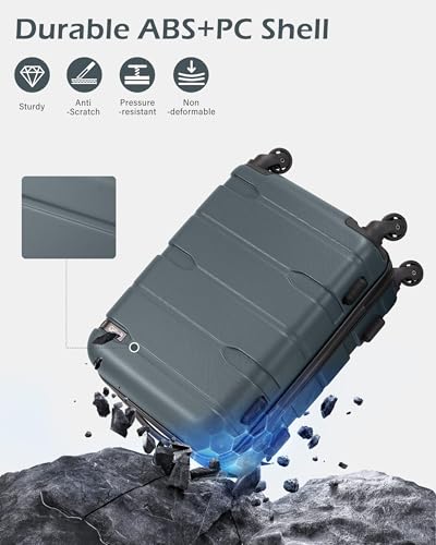 Coolife Carry On Luggage 22x14x9 Airline Approved Hardside PC+ABS Suitcase with TSA Lock, Lightweight Rolling Travel Luggage with Spinner Wheels(Teal, 20in)