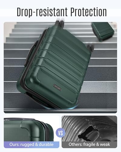 LIGHT FLIGHT Carry On Luggage, 20" Carry-On Suitcase, Deep Green