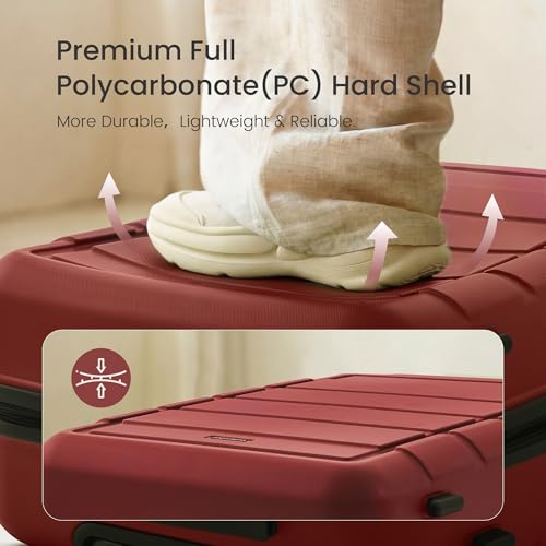 SHOWKOO PRO G-Series Luggage Sets 3 Piece Expandable 100% PC Durable Hardshell Suitcase with Wheels TSA Lock Lightweight Wine Red