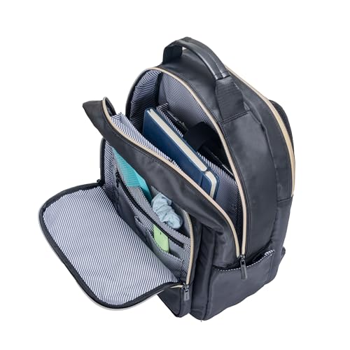 Kenneth Cole REACTION Becca Water Resistant Travel Laptop Backpack with Padded 16-Inch Laptop Compartment, Black