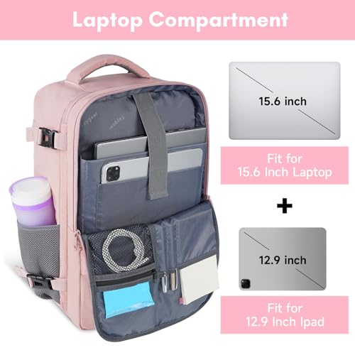 Taygeer Travel Backpack for Women, Carry On Backpack with Water Bottle Pocket & Shoe Pouch, TSA 15.6inch Laptop Mochila Flight Approved, Nurse Bag Casual Daypack for Weekender Business Hiking, Pink
