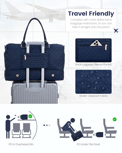 LOVEVOOK Travel Duffle Bag for Women, Weekender Overnight Bags with Shoe Compartment, Carry on Bag with Toiletry Kit, Gym Duffel Bag with Wet Pocket, Hospital Bags for Labor and Delivery 3 Pcs Set