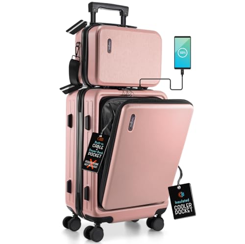 TRAVELARIM 20 Inch Carry On Luggage 22x14x9 Airline Approved, Carry On Suitcase with Wheels, Hard-shell Carry-on Luggage, Durable Luggage Carry-On, Pink Small Suitcase with Cosmetic Case