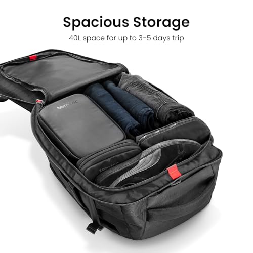 tomtoc Travel Backpack 40L, TSA Friendly Flight Approved Carry-on Luggage Hand Water-resistant Lightweight Business Rucksack, Durable Large Weekender Bag Daypack Fits 17.3 Inch Laptop, PFAS Free