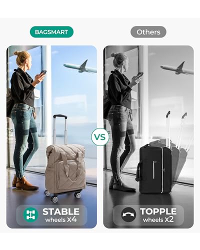 BAGSMART Rolling Duffle Bag with Wheels, 35L Carry on Travel Bag with Detachable Wheels, PVC Wet Pocket Duffle Bag with Handle