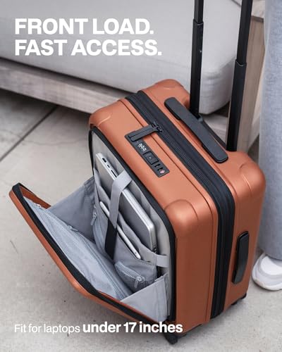 Coolife Carry On Luggage Suitcase : 22x14x9 Airline Approved Travel Luggage with Spinner Wheels, Front Pocket Expandable Hardshell Suitcases with TSA Lock Orange