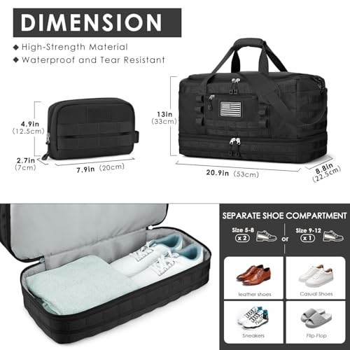 ETRONIK Gym Bag for Men Women, Carry on Luggage 22x14x9 Airline Approved, Tactical Travel Duffle Bag with Toiletry Bag and Shoe Compartment, Weekender Overnight with Wet Pocket for Workout, Black