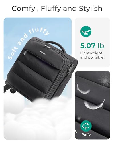 BAGSMART Underseat Carry on Luggage with Wheels, Soft Small Travel Luggage with PVC Wet/Dry Pockets, Lightweight Soft Personal Item Suitcase for Short Trip, Black