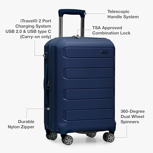 Traveler's Choice Pagosa Hardshell Expandable Luggage with Spinner Wheels, Navy, 22-Inch Carry-on