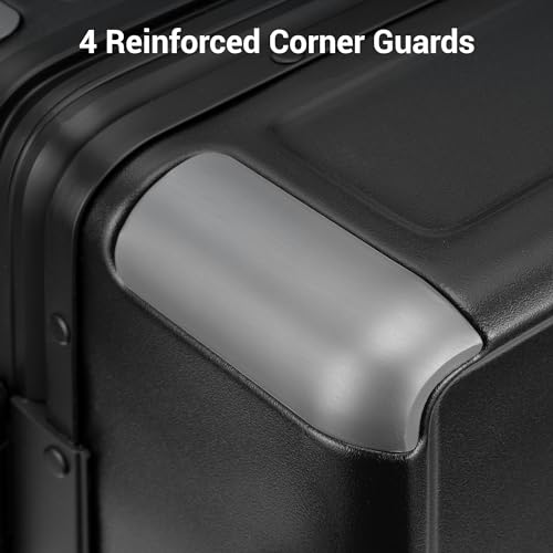 LEVEL8 Zipperless Carry On Suitcase Airline Approved with Aluminum Frame, Hard Shell Luggage with Spinner Wheels, Metal Travel Luggage with Double Tsa Locks, 20 Inch, Black