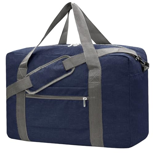For Spirit Airlines Personal Item Bag 18x14x8 Foldable Carry on Bags for Airplanes Travel Duffel Bags for Women and Men(Snow Navy (With Shoulder Strap))