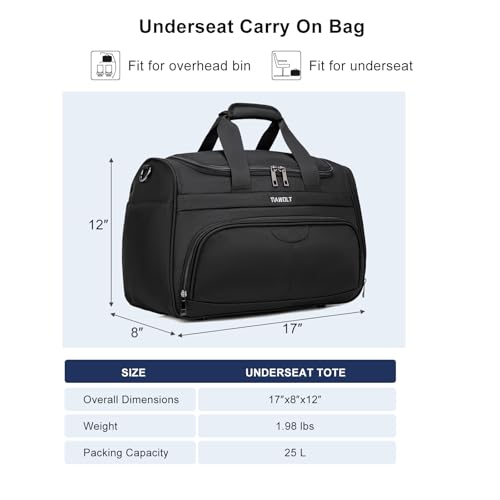 TIAWOLT Underseat Carry On Luggage Lightweight Travel Tote Weekender Bag Overnight Duffle for Trip, Travel Essentials Personal Item Travel Bag for Women and Men,Black