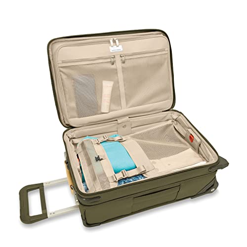 Briggs & Riley Essential 22" 2-Wheel Expandable Carry On - Luggage for Travel, Suitcases with Wheels, Softside Rolling Bag for Men & Women, Self-Repairing Zipper - Baseline Collection, Olive