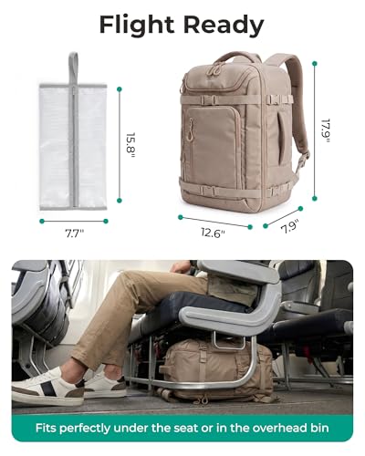 BAGSMART 35L Travel Backpack for Women & Men Fits 17-Inch Laptop, Airline Approved Carry On Backpack with Wet Pocket & Shoe Pouch, Water-Resistant Personal Item Travel Bag, Coffee