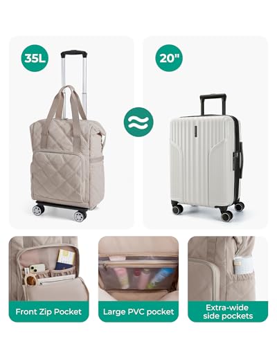 BAGSMART Rolling Duffle Bag with Wheels, 35L Carry on Travel Bag with Detachable Wheels, PVC Wet Pocket Duffle Bag with Handle
